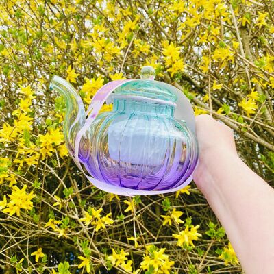 Théière en verre borosilicate côtelé bicolore vert et lilas 1000 ml