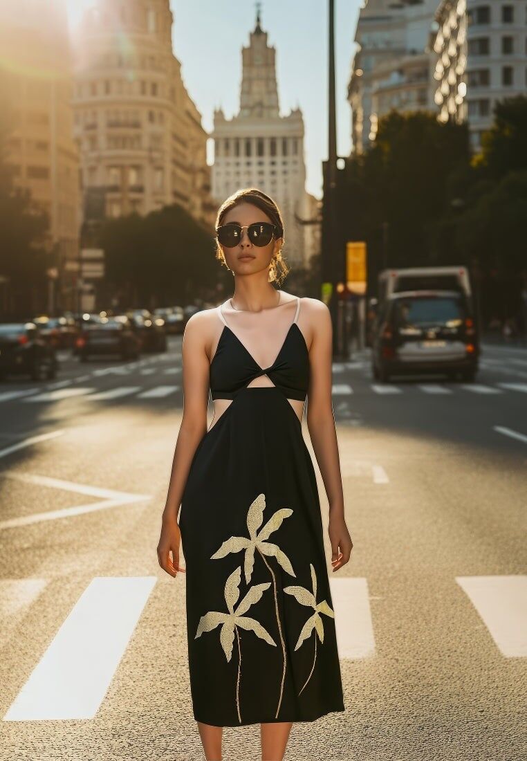 Schwarzes Kleid mit Druckknopfverschluss