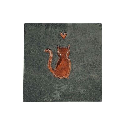 Fermacarte commemorativo per animali domestici in bronzo e ardesia a forma di gatto carino