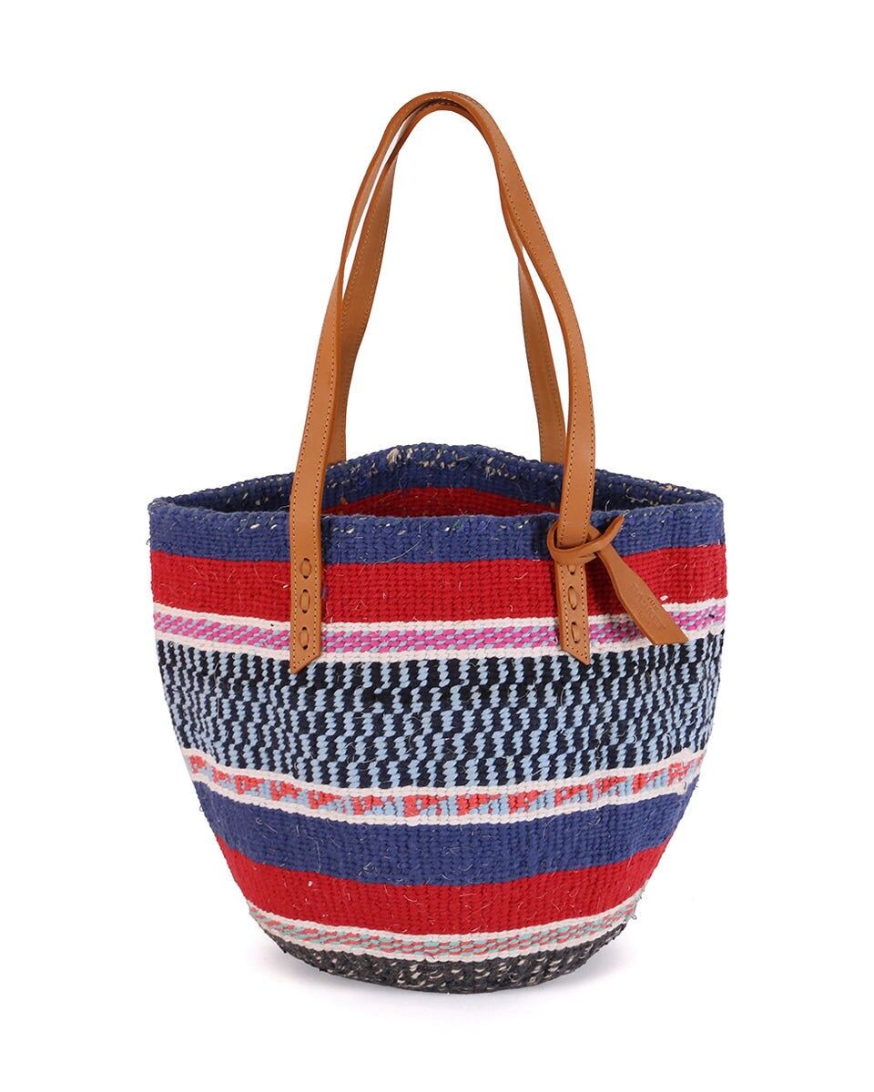 ABULE: Borsa tote in lana intrecciata a mano blu navy, rossa e azzurra