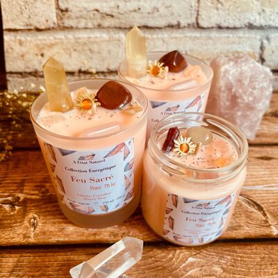 Sacred Fire Candle - Peach Monoï - natural stones