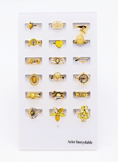 pack de 18 bagues en acier - jaune