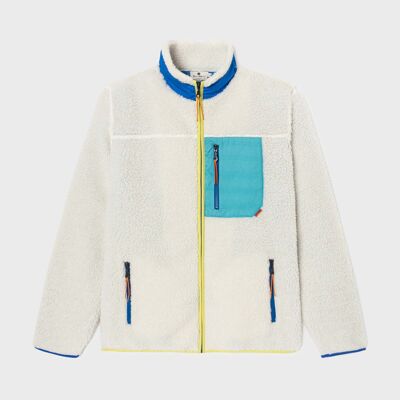 Veste sherpa mixte zippée - Ivoire et bleu