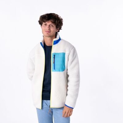 Veste sherpa mixte zippée Ivoire et bleu
