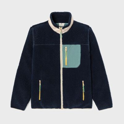 Veste sherpa mixte zippée - Marine et vert