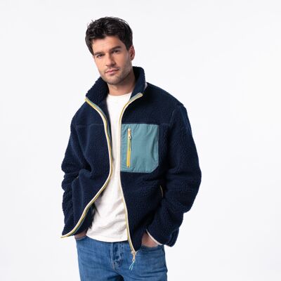 Veste sherpa mixte zippée Marine et vert