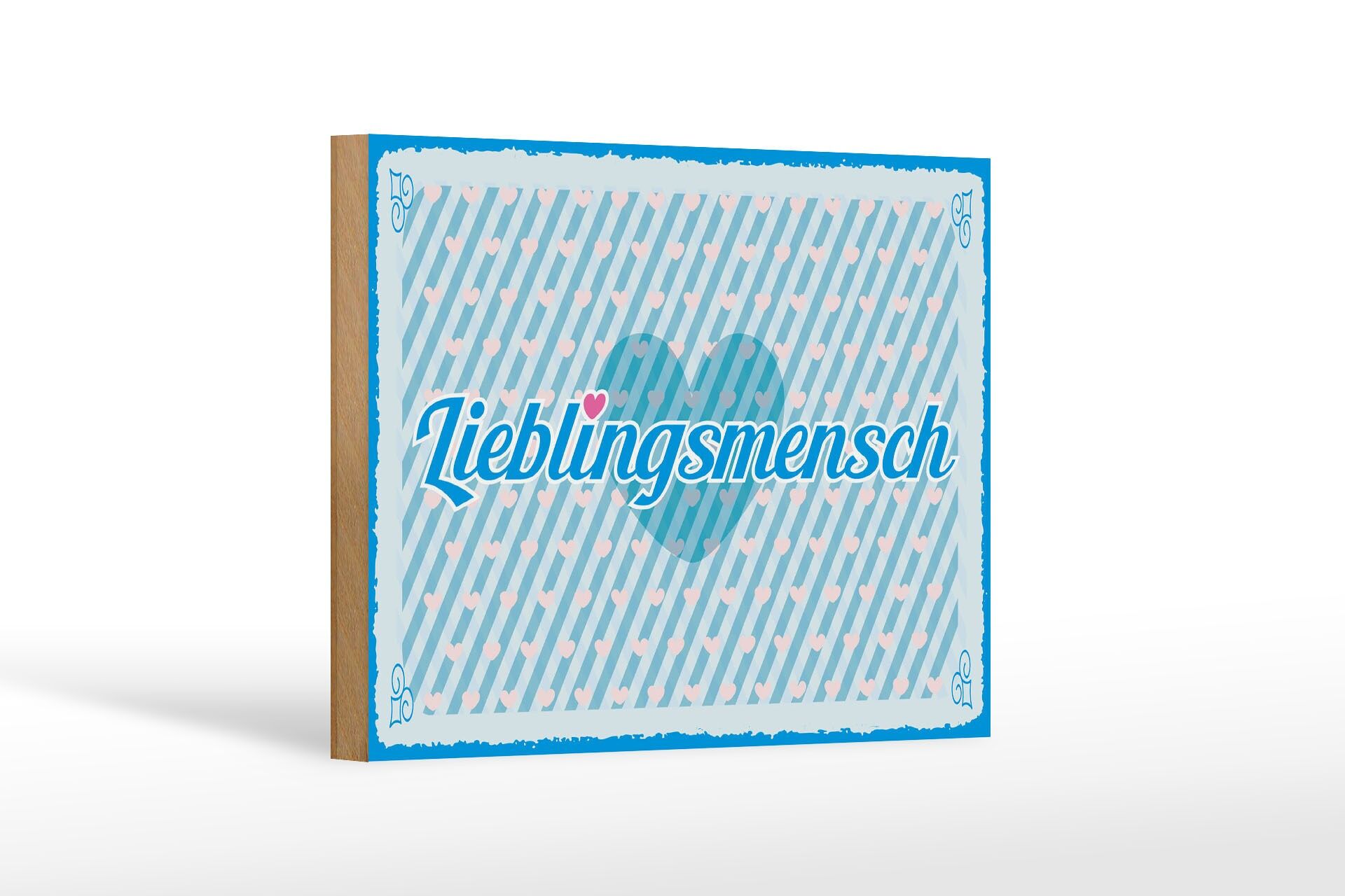 Panneau en bois 12x18 cm avec inscription « personne préférée » en forme de cœur bleu.