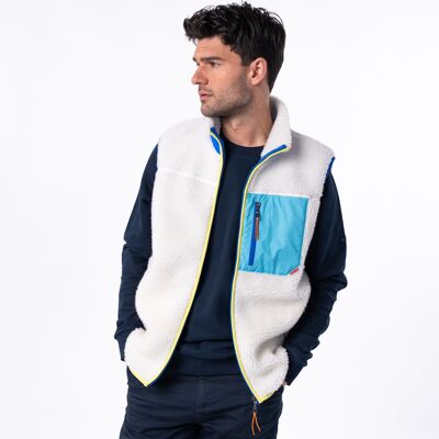 Veste sherpa mixte zippée sans manches Ivoire et bleu