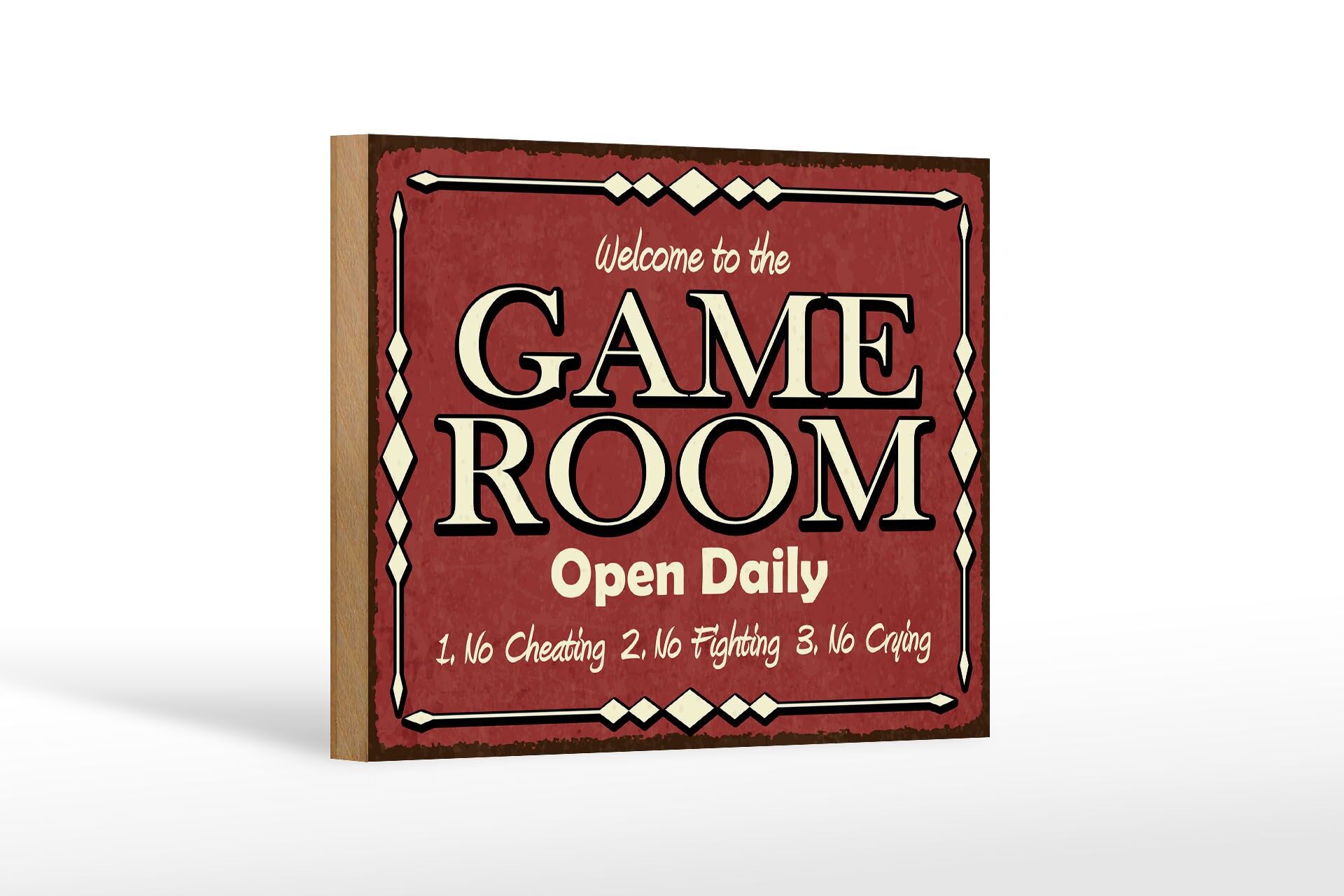 Holzschild Spruch 20x30 cm Game room open daily rotes Deko Schild