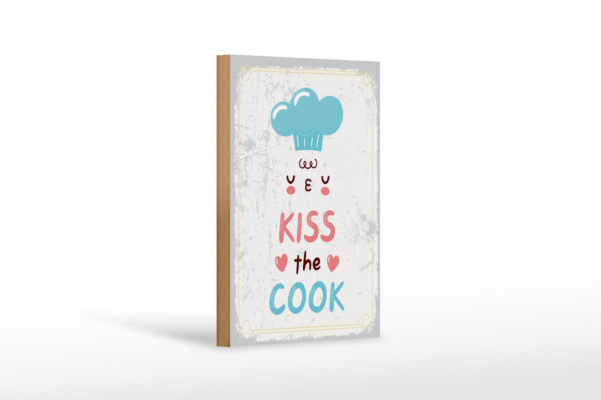 Panneau en bois 20x30 cm avec inscription « Embrasse le cuisinier » et toque de chef décorative
