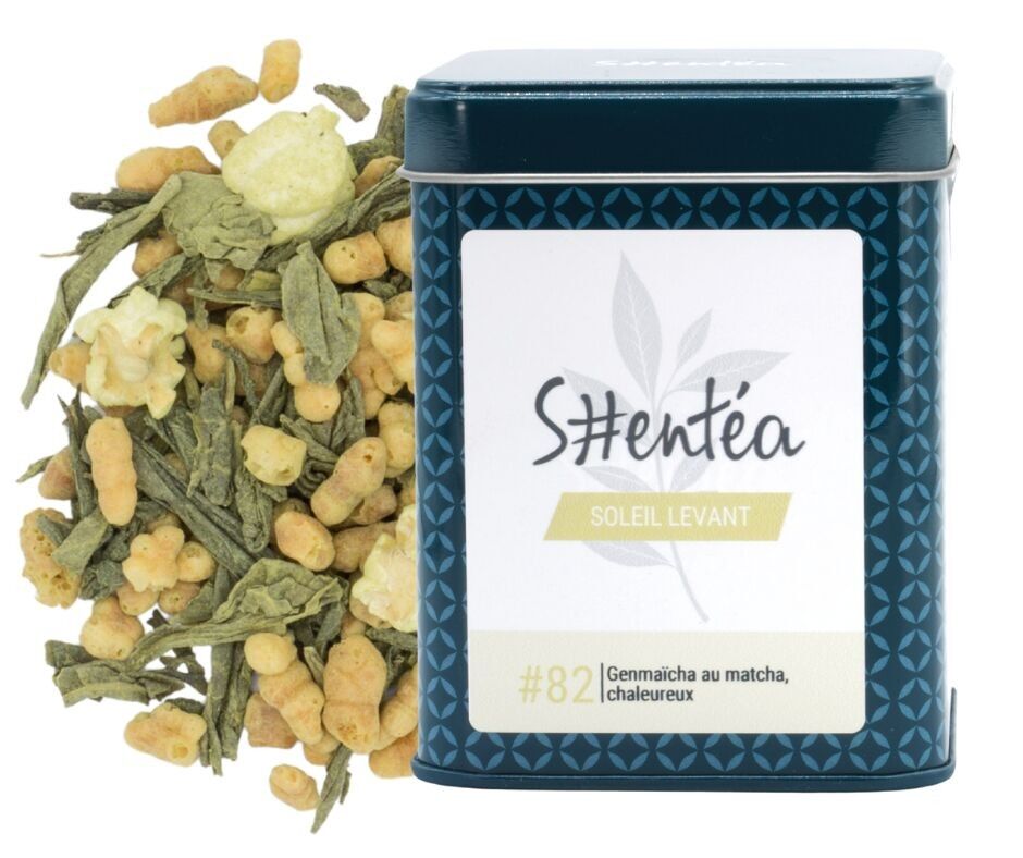 Matcha Genmaicha Grüntee – Rising Sun – 100 g – Premium-Qualität, lose Blätter, Metalldose