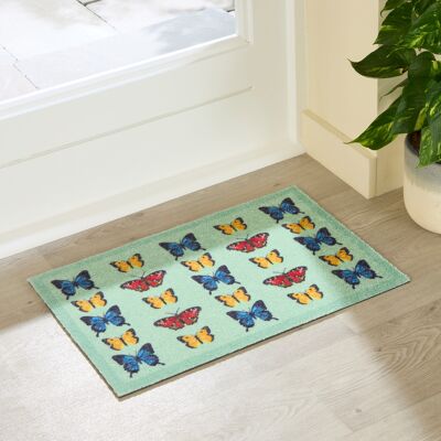 Paillasson d'intérieur lavable à motif papillon 60 x 40 cm