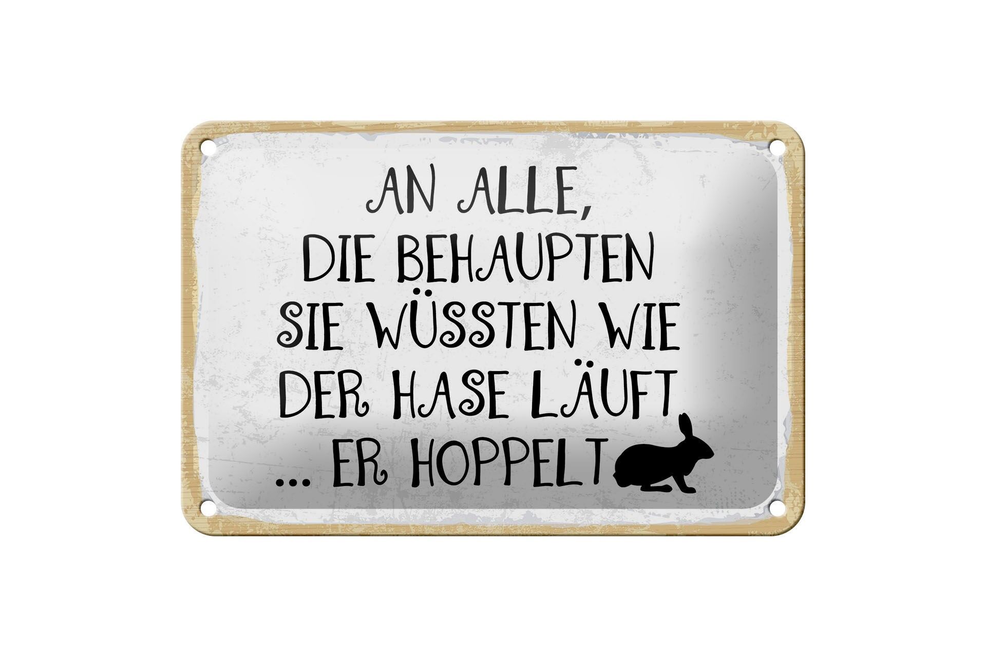 Tin sign saying 20x30 cm The hare runs he hops decorative sign