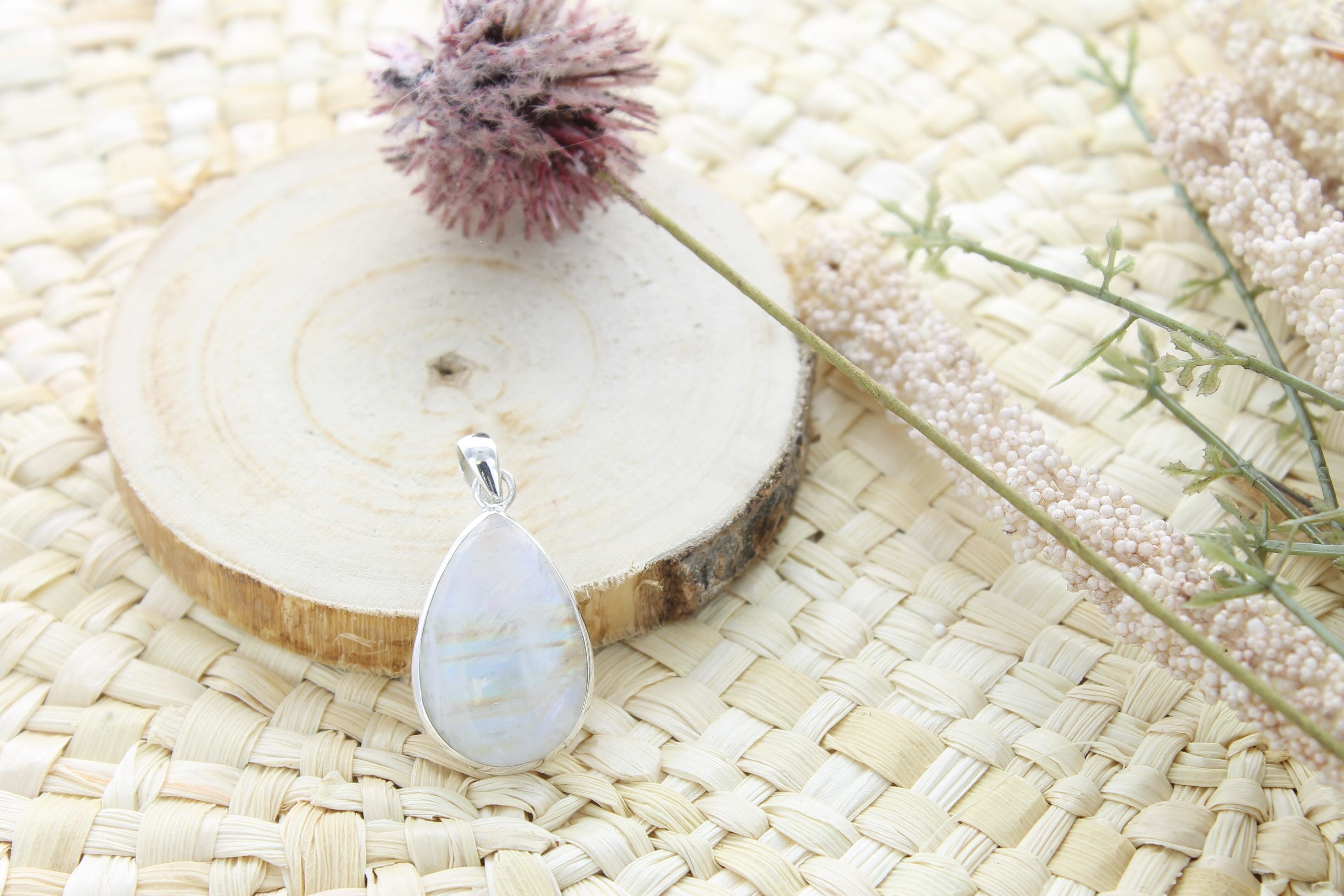 Mondstein Anhänger 925 Silber Tropfenform Großes Modell