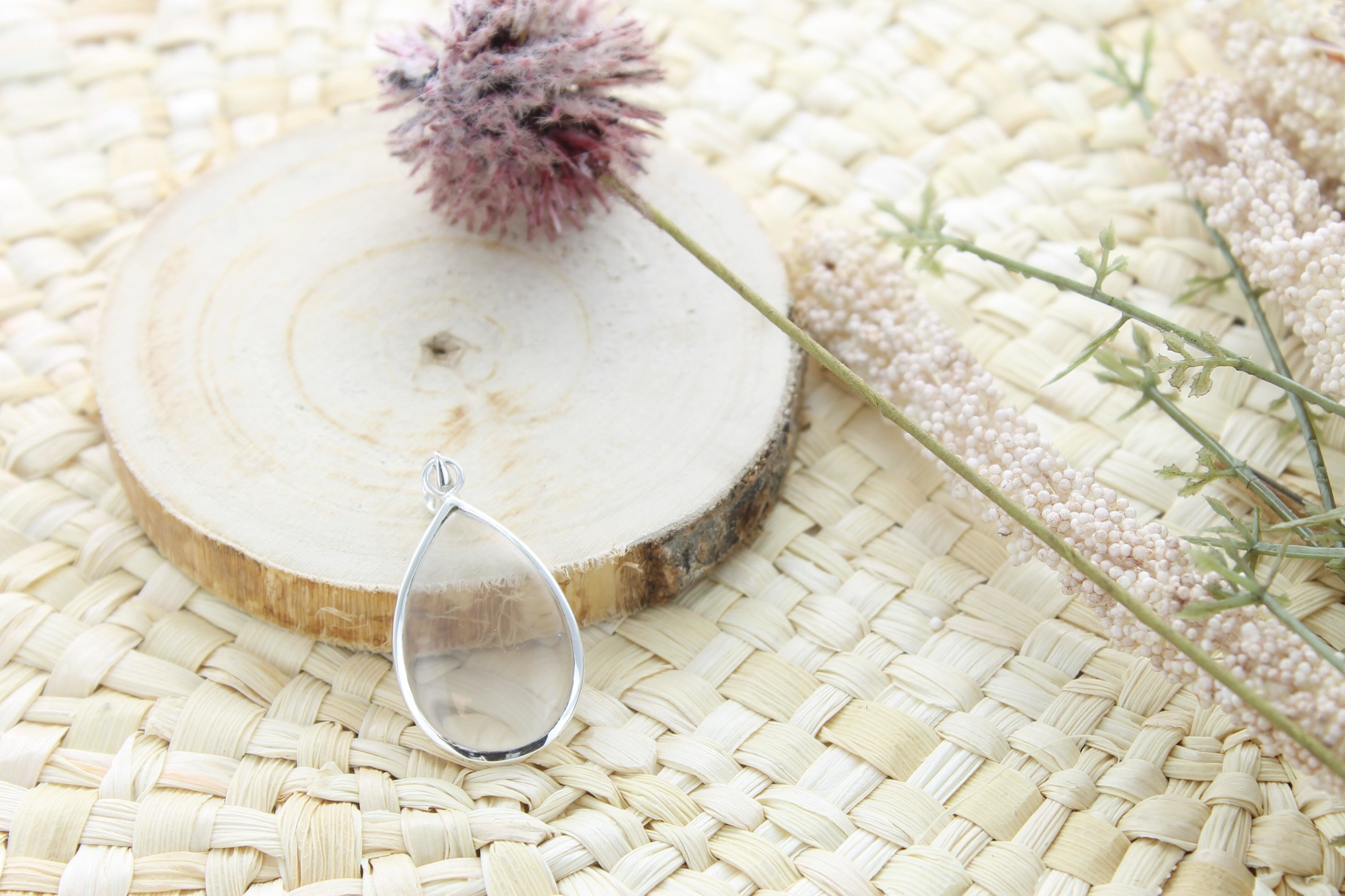 Bergkristall Anhänger 925 Silber Tropfenform Großes Modell