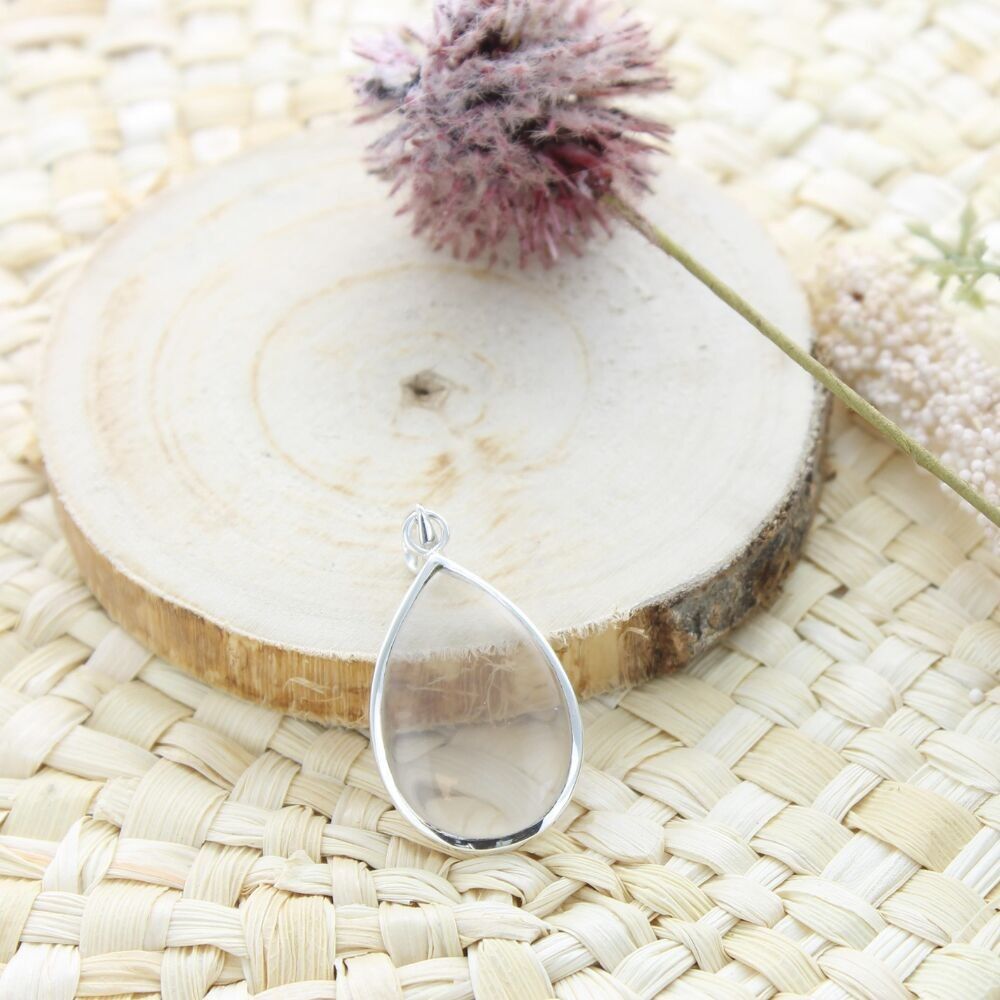 Rock Crystal Pendant 925 Silver Drop Shape Large Model