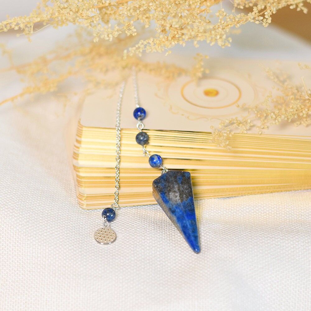 Pendule Hexagonal en Lapis-Lazuli et charm Fleur de vie