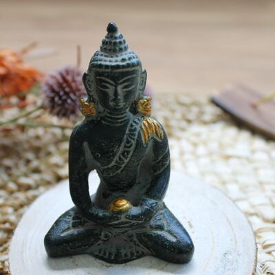 Estatua de Buda Dhyana Mudra de latón verde antiguo de 7,5 cm