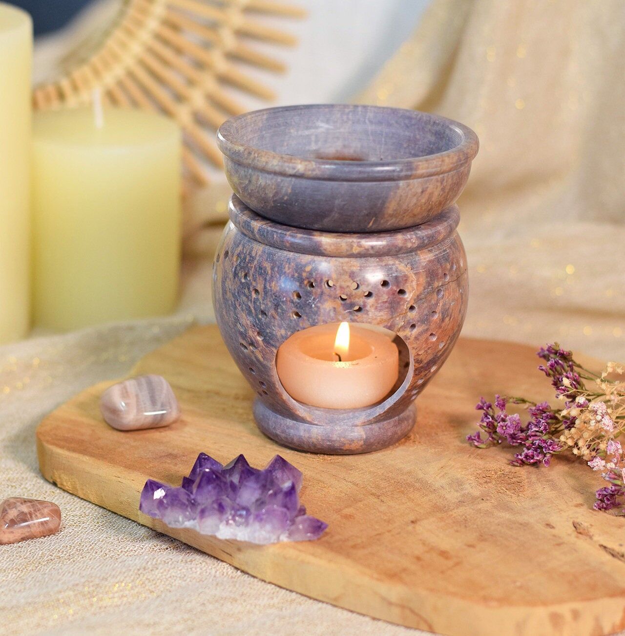 Bruciatore di incenso in pietra ollare 2 in 1