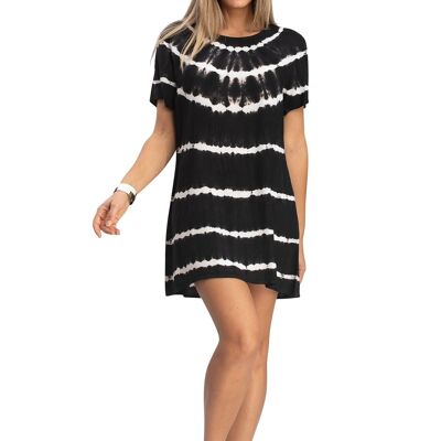 Top "Tie x Dye noir" manches courtes, col rond, viscose SMLXL