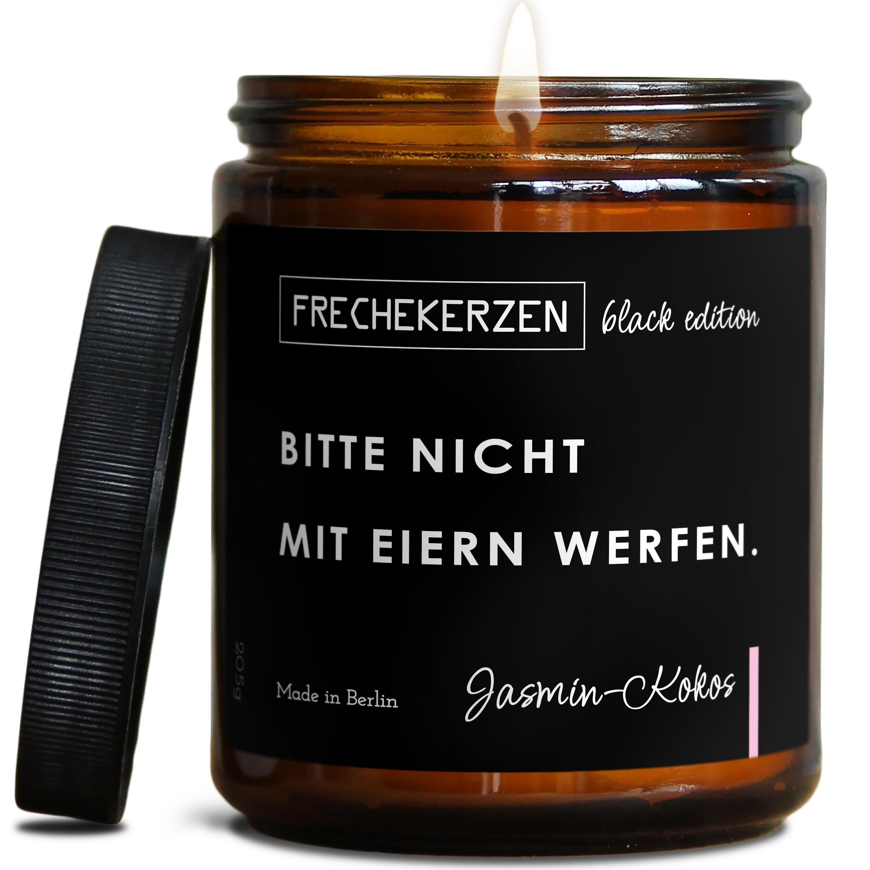 Scented candle with saying | please do not throw eggs.