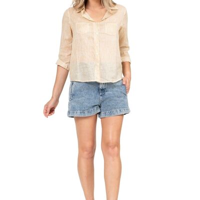 Blusa "Esther Beige Tequila", 2 bolsillos en el pecho, algodón (S, M, L, XL)