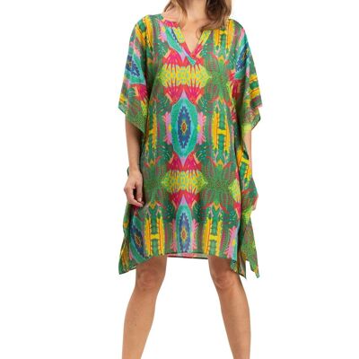 Kaftan "Multico Vert Cactus", col v ouvert, coton TU