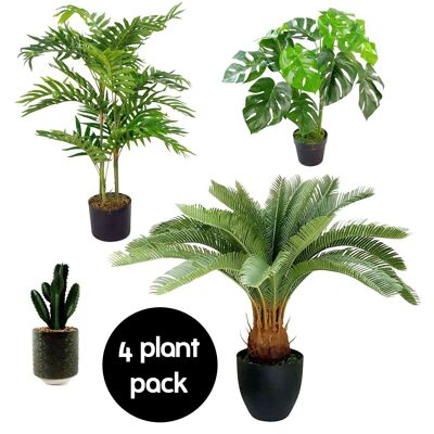 Paquete de 4 plantas artificiales tropicales
