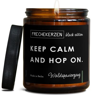 Funny candle | keep calm and hop on.