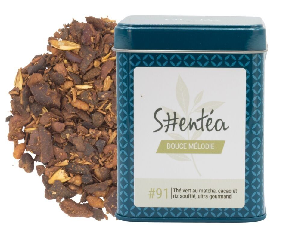 Japanischer Matcha-Grüntee – Matcha-Grüntee mit Kakao und Puffreis – Sanfte Melodie – 130 g – Premium-Loseblätter in einer Metalldose