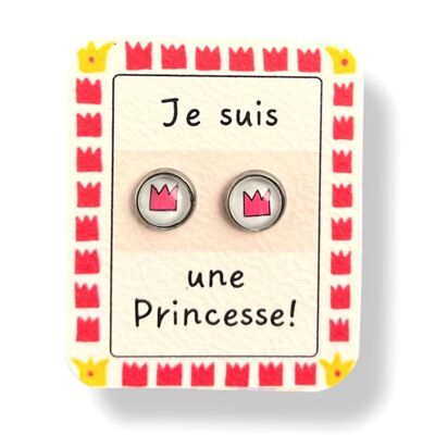 Children's Pink Crown Stud Earrings/ I'm a Princess!