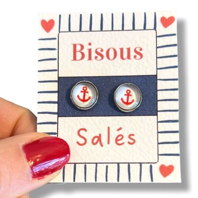 Children's Small Red Anchor Stud Earrings