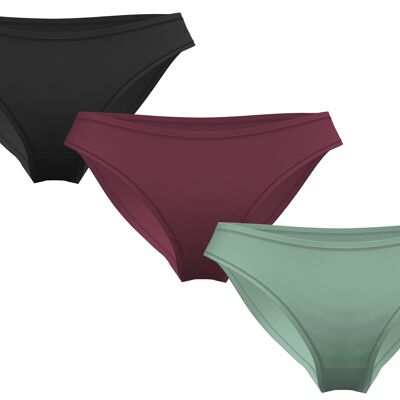1151-113 | Braguitas clásicas para mujer - Negro/Berenjena/Verde Iceberg (paquete de 3)