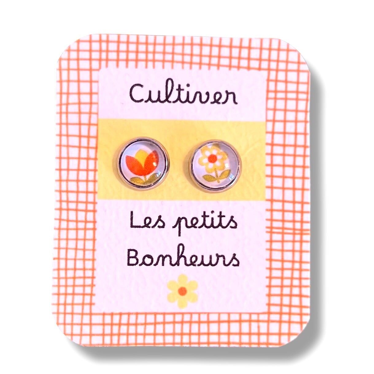 Orange and Yellow Vintage Flower Children's Stud Earrings