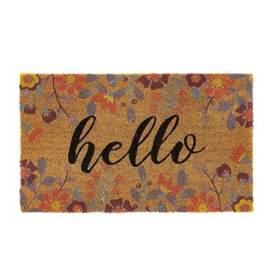 Paillasson Hello imprimé floral en fibre de coco My Mat
