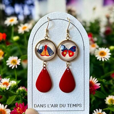 BOUCLES D'OREILLES pendantes papillons dépareillés, finition dorée ou argentée