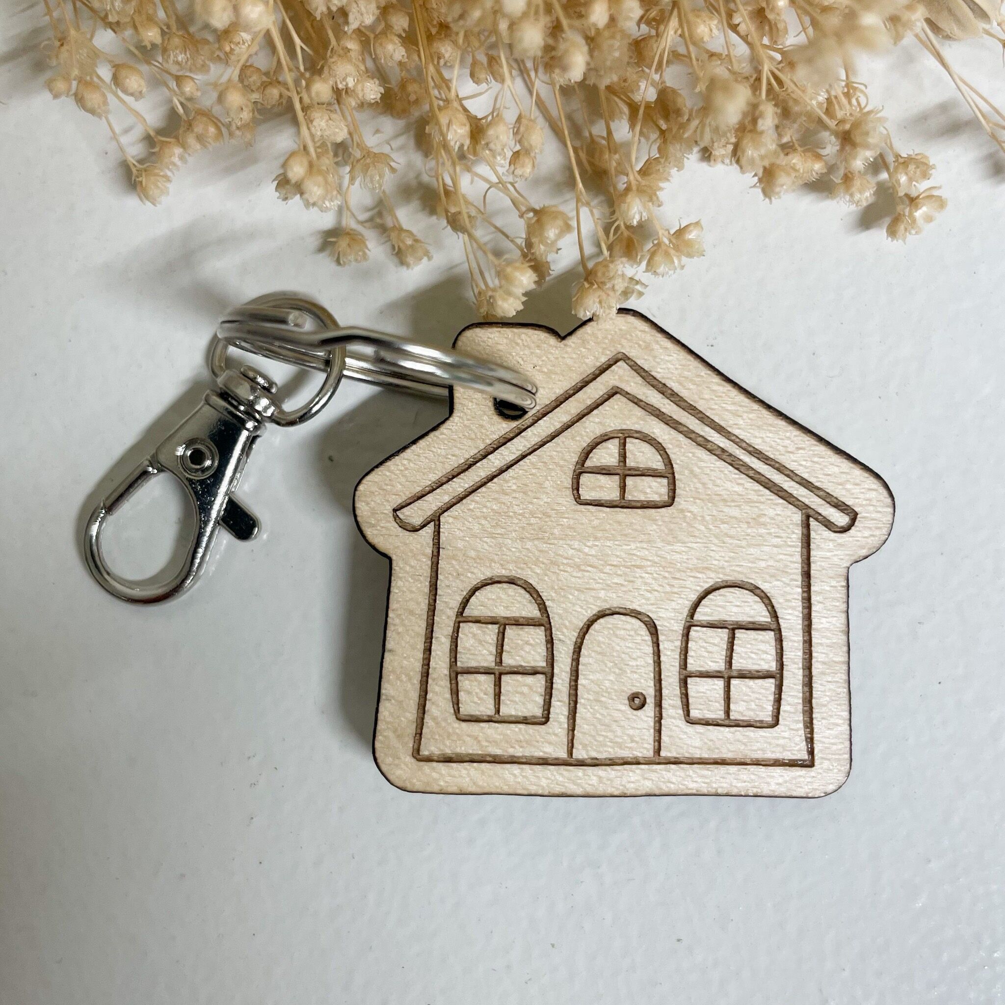 Customizable wooden house key ring