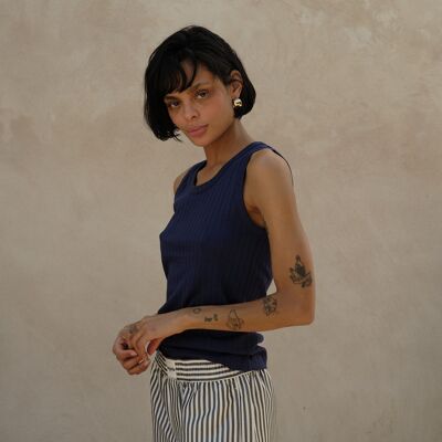 Canotta da donna in cotone biologico, blu navy