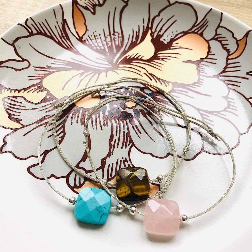 Mia silver sliding link natural stone bracelet