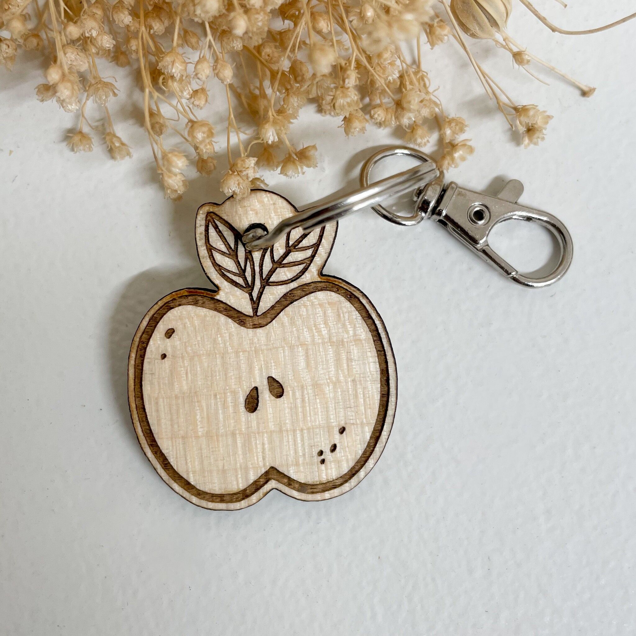 Customizable wooden apple fruit keychain