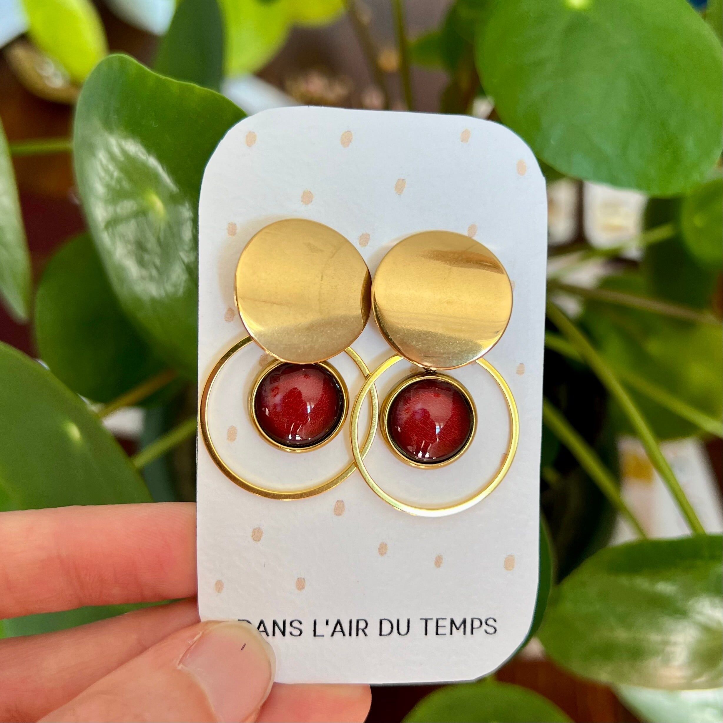 Burgundy bohemian earrings with gold or silver finish