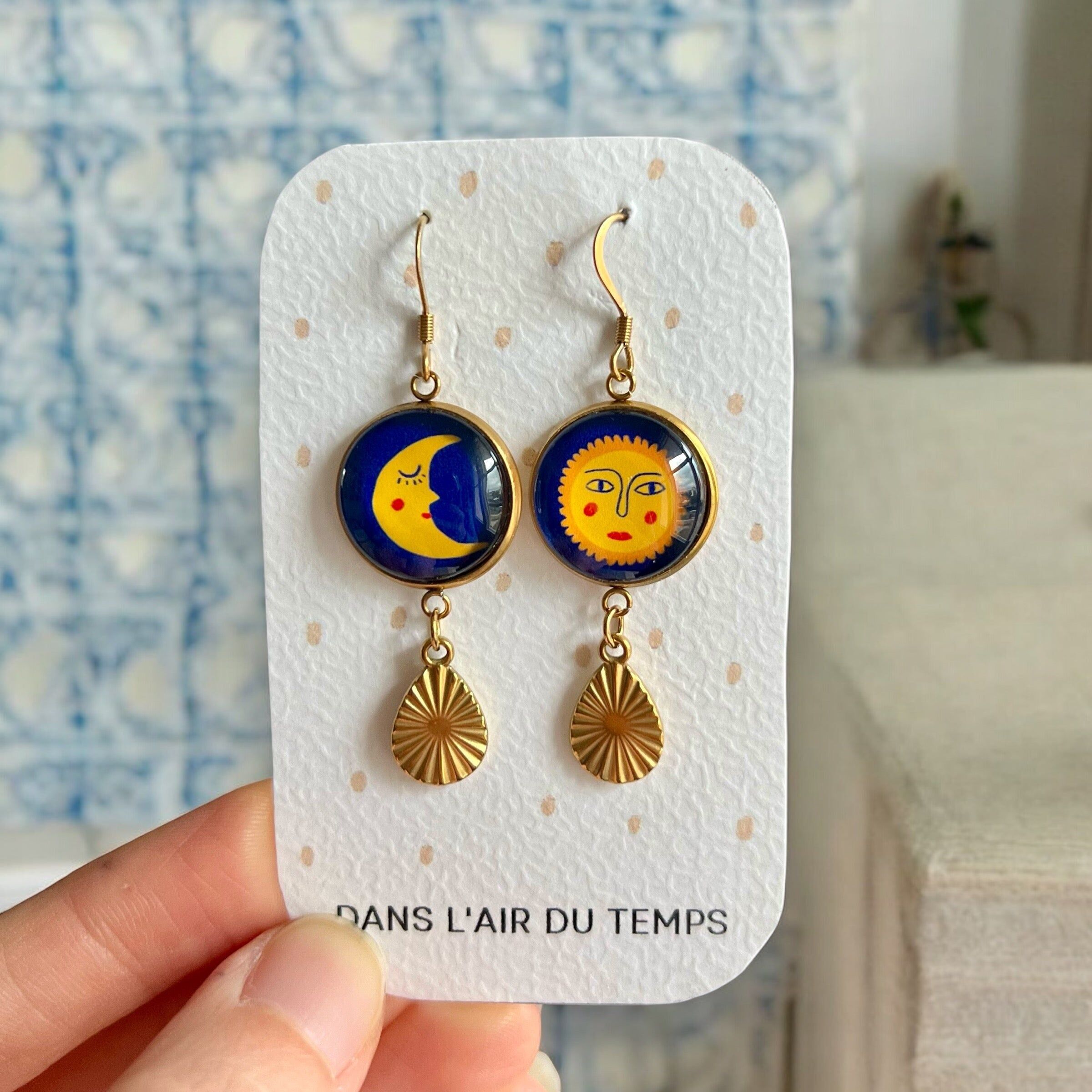 Orecchini Sole e Luna, finitura oro