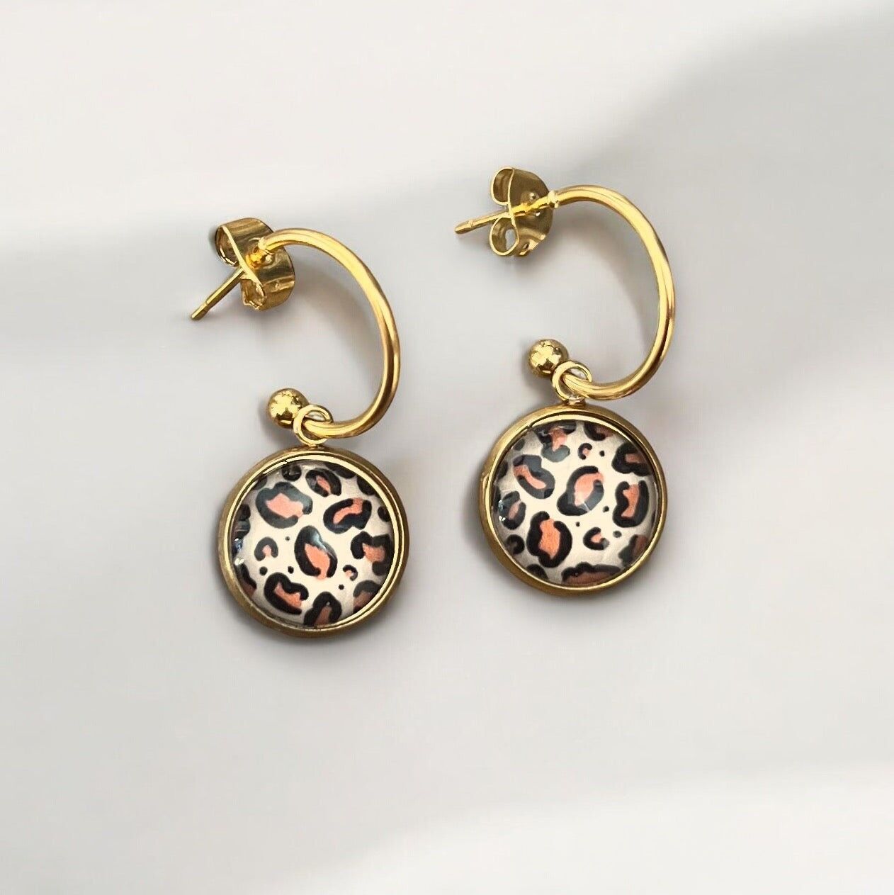 Mini leopard print hoop earrings, gold or silver finish