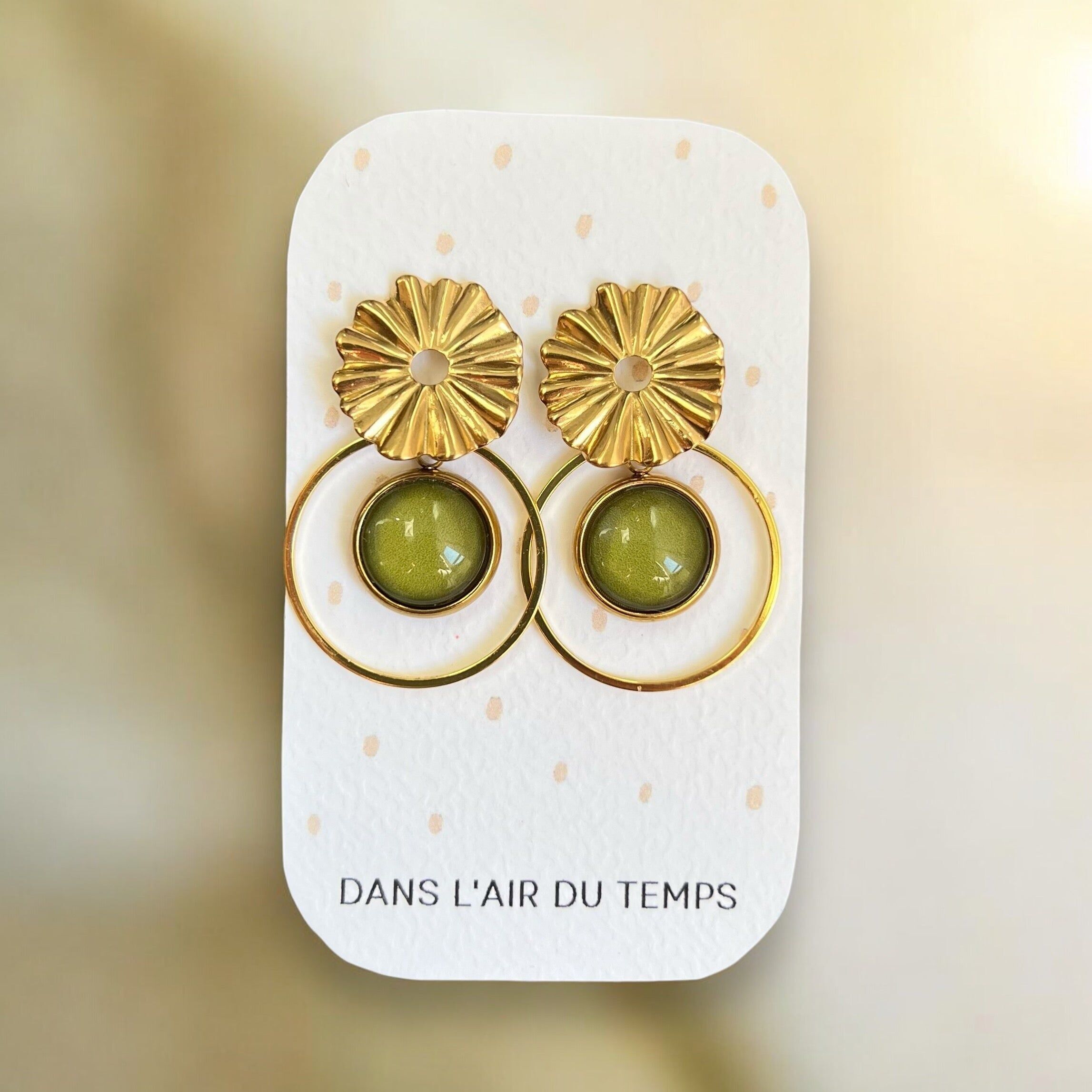 Khaki bohemian earrings with gold or silver finish