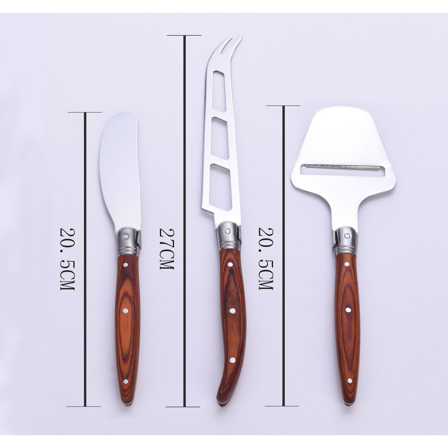 Set of 3 knives: butter and cheese - Wooden box