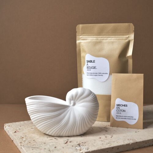 Bougie d'été coquillage "Celeste" + Sable à bougie | Un coquillage, du sable, une mèche... et la lumière prend vie sous vos doigts | Cadeau créatif |  Fait main