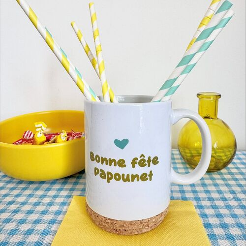 Mug Pop "Bonne fête Papounet" avec son couvercle en liège