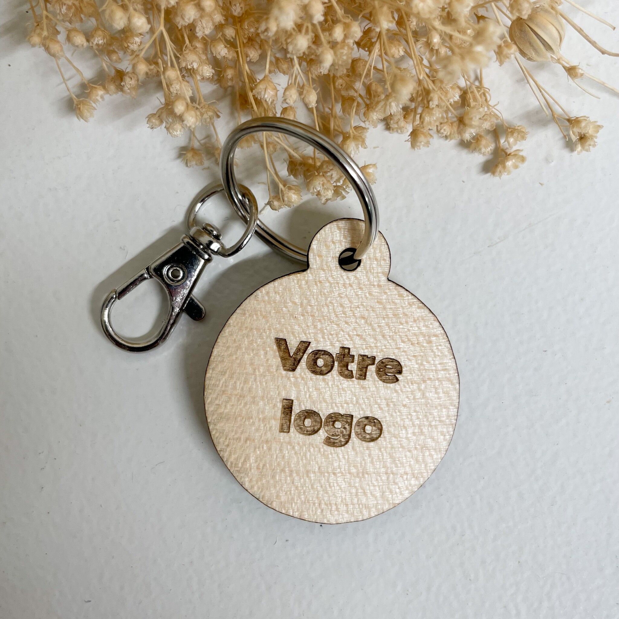 Customizable round wooden key ring