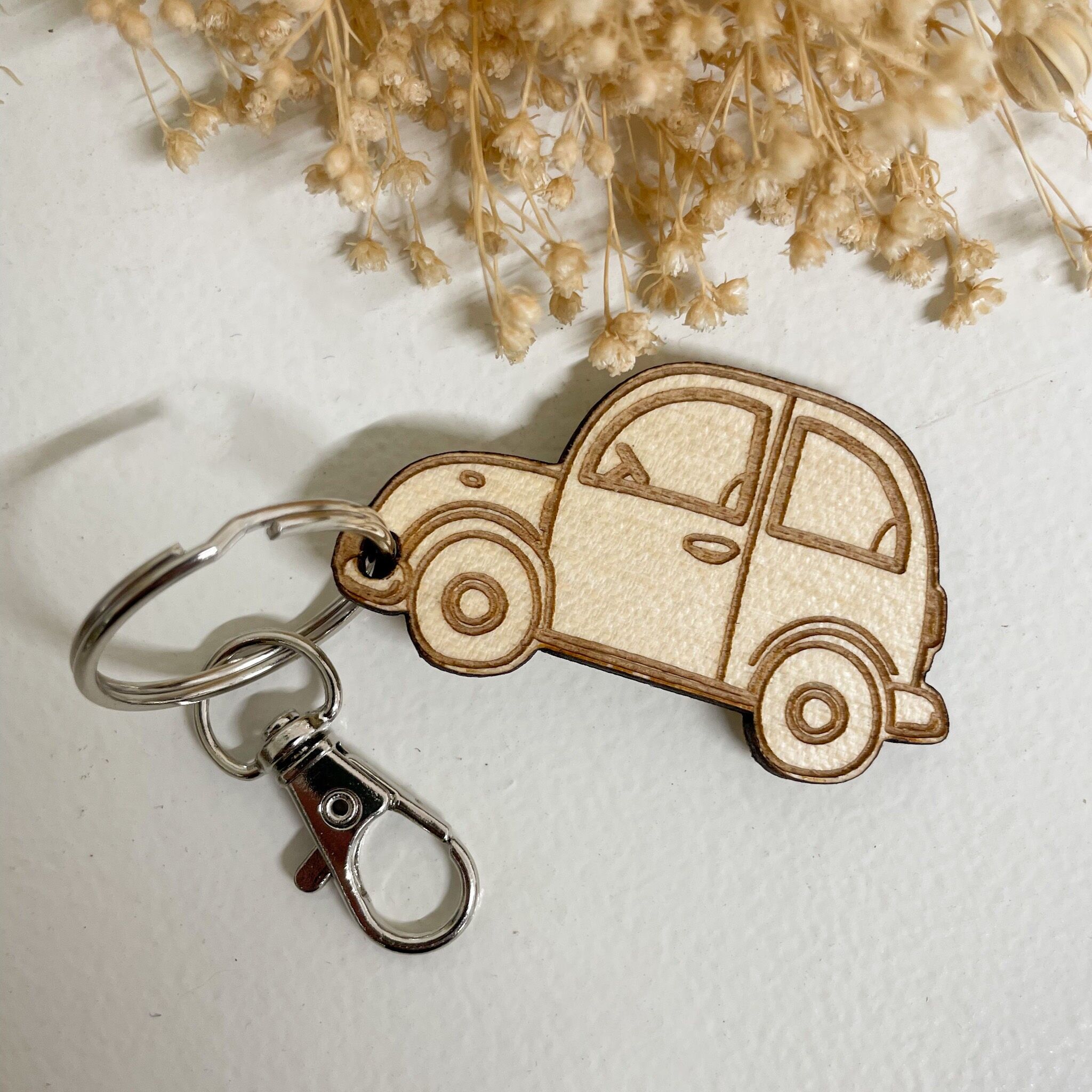 Customizable wooden car key ring