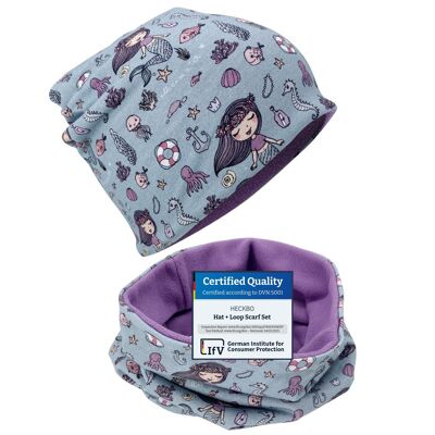 Ensemble bonnet et écharpe HECKBO pour enfants, garçons et filles - Sirène - 48-54 cm - Intérieur polaire